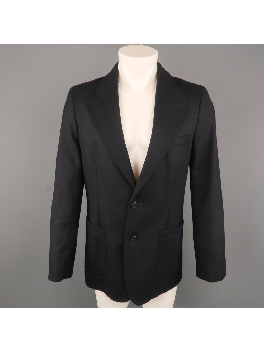 APC Chest Size 40 Navy Solid Wool Notch Lapel Sport Coat
